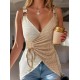 Women' S Strappy Ring Detail Double Color Asymmetrical Knitted Blouse , 18190 Women' S Strappy Ring Detail Double Color Asymmetrical Knitted Blouse , 18190