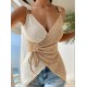 Women' S Strappy Ring Detail Double Color Asymmetrical Knitted Blouse , 18190 Women' S Strappy Ring Detail Double Color Asymmetrical Knitted Blouse , 18190