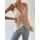 Women' S Strappy Ring Detail Double Color Asymmetrical Knitted Blouse , 18190 Women' S Strappy Ring Detail Double Color Asymmetrical Knitted Blouse , 18190