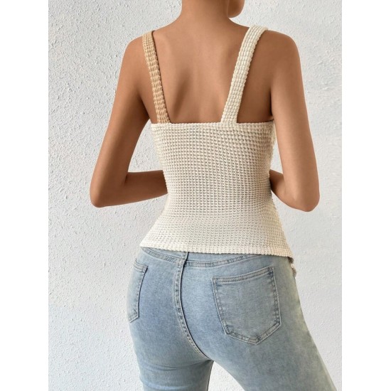 Women' S Strappy Ring Detail Double Color Asymmetrical Knitted Blouse , 18190 Women' S Strappy Ring Detail Double Color Asymmetrical Knitted Blouse , 18190