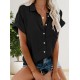 Women' S Short Sleeve V-neck Button-down Woven Shirt, 17983 Women' S Short Sleeve V-neck Button-down Woven Shirt, 17983