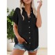 Women' S Short Sleeve V-neck Button-down Woven Shirt, 17983 Women' S Short Sleeve V-neck Button-down Woven Shirt, 17983