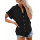 Women' S Short Sleeve V-neck Button-down Woven Shirt, 17983 Women' S Short Sleeve V-neck Button-down Woven Shirt, 17983