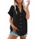 Women' S Short Sleeve V-neck Button-down Woven Shirt, 17983 Women' S Short Sleeve V-neck Button-down Woven Shirt, 17983