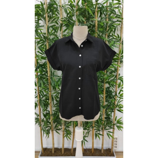 Women' S Short Sleeve V-neck Button-down Woven Shirt, 17983 Women' S Short Sleeve V-neck Button-down Woven Shirt, 17983