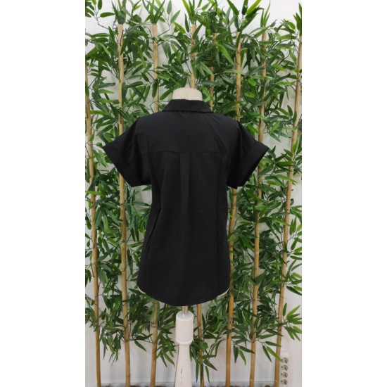 Women' S Short Sleeve V-neck Button-down Woven Shirt, 17983 Women' S Short Sleeve V-neck Button-down Woven Shirt, 17983