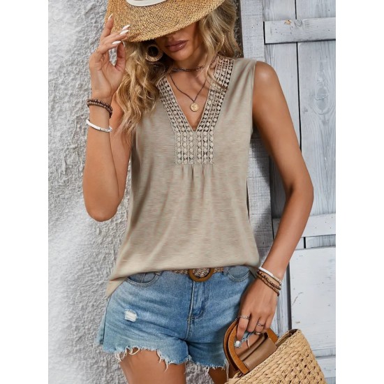Women' S Sleeveless V-neck Lace Viscose Blouse , 18343 Women' S Sleeveless V-neck Lace Viscose Blouse , 18343