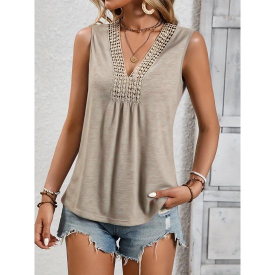 Women' S Sleeveless V-neck Lace Viscose Blouse , 18343 Women' S Sleeveless V-neck Lace Viscose Blouse , 18343