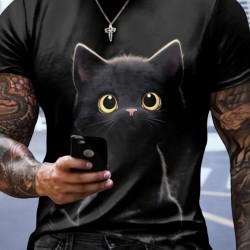 Erkek Bisiklet Yaka Kedi Baskılı Süprem T-shirt , 18566 Erkek Bisiklet Yaka Kedi Baskılı Süprem T-shirt , 18566