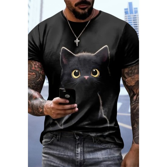 Erkek Bisiklet Yaka Kedi Baskılı Süprem T-shirt , 18566 Erkek Bisiklet Yaka Kedi Baskılı Süprem T-shirt , 18566