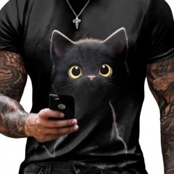 Erkek Bisiklet Yaka Kedi Baskılı Süprem T-shirt , 18566 Erkek Bisiklet Yaka Kedi Baskılı Süprem T-shirt , 18566
