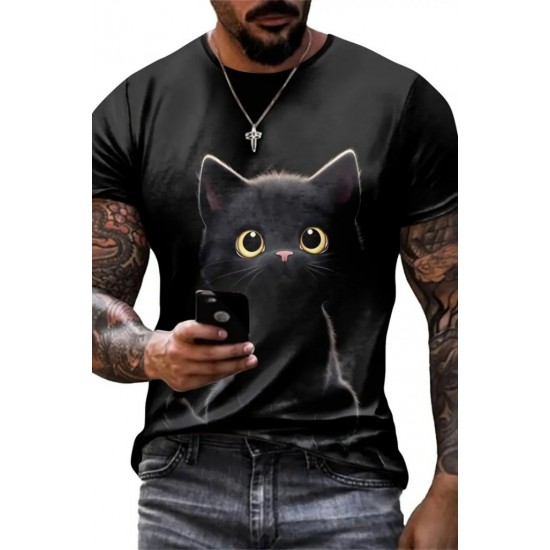 Erkek Bisiklet Yaka Kedi Baskılı Süprem T-shirt , 18566 Erkek Bisiklet Yaka Kedi Baskılı Süprem T-shirt , 18566