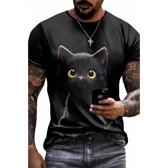 Erkek Bisiklet Yaka Kedi Baskılı Süprem T-shirt , 18566 Erkek Bisiklet Yaka Kedi Baskılı Süprem T-shirt , 18566