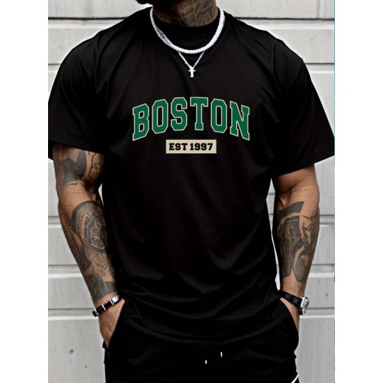 Men' S Boston Printed Single Jersey T-shirt , 18571 Men' S Boston Printed Single Jersey T-shirt , 18571