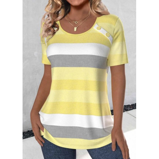 Women' S Short Sleeve Crew Neck Button Detail Single Jersey Blouse, 18507 Women' S Short Sleeve Crew Neck Button Detail Single Jersey Blouse, 18507