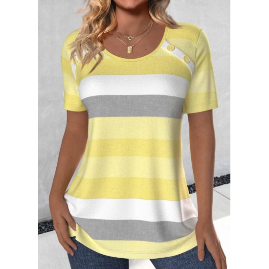 Women' S Short Sleeve Crew Neck Button Detail Single Jersey Blouse, 18507 Women' S Short Sleeve Crew Neck Button Detail Single Jersey Blouse, 18507