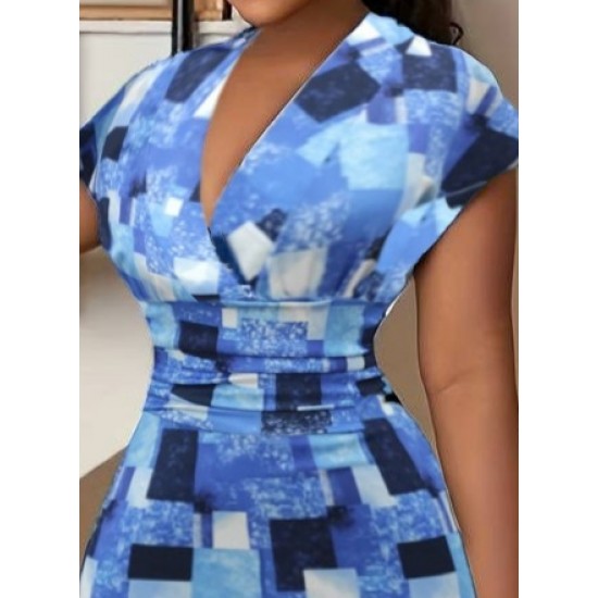 Women' S Short Sleeve Deep V Neck Scuba Midi Dress , 18493 Women' S Short Sleeve Deep V Neck Scuba Midi Dress , 18493