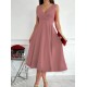 Women' S Imported Crepe Fabric Double-breasted Collar Skirt Flared Sleeveless Mini Dress, 18616 Women' S Imported Crepe Fabric Double-breasted Collar Skirt Flared Sleeveless Mini Dress, 18616