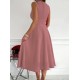 Women' S Imported Crepe Fabric Double-breasted Collar Skirt Flared Sleeveless Mini Dress, 18616 Women' S Imported Crepe Fabric Double-breasted Collar Skirt Flared Sleeveless Mini Dress, 18616