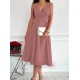 Women' S Imported Crepe Fabric Double-breasted Collar Skirt Flared Sleeveless Mini Dress, 18616 Women' S Imported Crepe Fabric Double-breasted Collar Skirt Flared Sleeveless Mini Dress, 18616