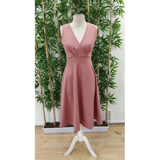 Women' S Imported Crepe Fabric Double-breasted Collar Skirt Flared Sleeveless Mini Dress, 18616 Women' S Imported Crepe Fabric Double-breasted Collar Skirt Flared Sleeveless Mini Dress, 18616