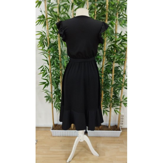 Women' S Double-breasted Crepe Long Dress With Ruffle Sleeves And Hem , 18613 Women' S Double-breasted Crepe Long Dress With Ruffle Sleeves And Hem , 18613
