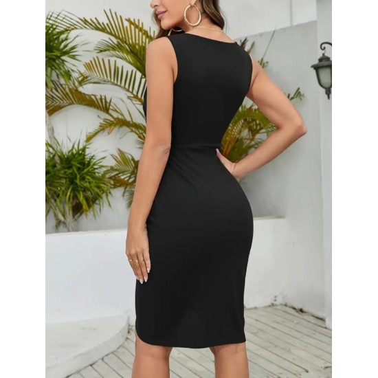 Women' S Zero Sleeve Double Breasted Detail Crepe Dress , 18609 Women' S Zero Sleeve Double Breasted Detail Crepe Dress , 18609