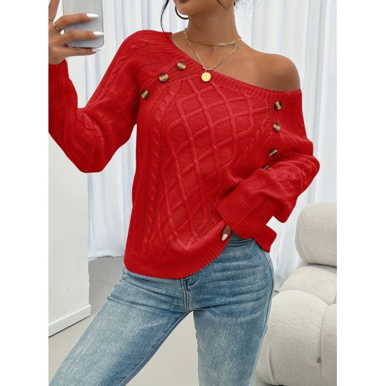 Women' S Diamond Pattern Button Detailed Knitwear Sweater , 18731 Women' S Diamond Pattern Button Detailed Knitwear Sweater , 18731