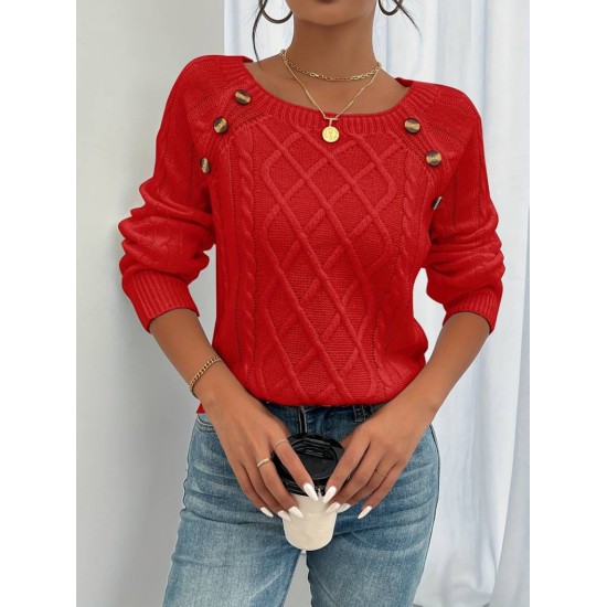 Women' S Diamond Pattern Button Detailed Knitwear Sweater , 18731 Women' S Diamond Pattern Button Detailed Knitwear Sweater , 18731