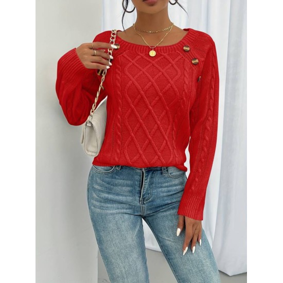 Women' S Diamond Pattern Button Detailed Knitwear Sweater , 18731 Women' S Diamond Pattern Button Detailed Knitwear Sweater , 18731