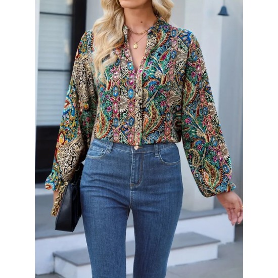 Women' S Long Sleeved V-neck Loose Jersey Blouse , 18996 Women' S Long Sleeved V-neck Loose Jersey Blouse , 18996