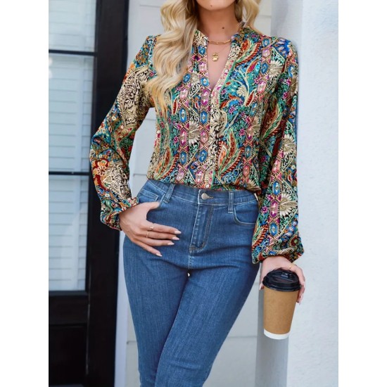 Women' S Long Sleeved V-neck Loose Jersey Blouse , 18996 Women' S Long Sleeved V-neck Loose Jersey Blouse , 18996