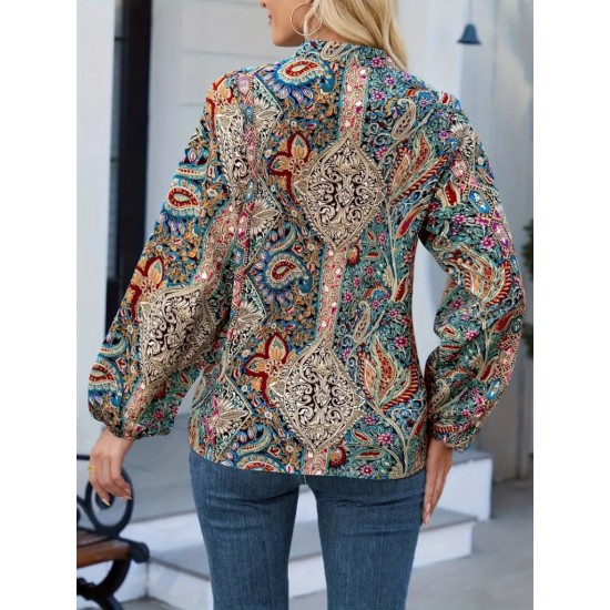 Women' S Long Sleeved V-neck Loose Jersey Blouse , 18996 Women' S Long Sleeved V-neck Loose Jersey Blouse , 18996