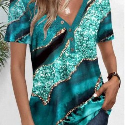 Kadın Kısa Kollu V Yakalı önden Düğmeli Baskılı Süprem Bluz , 19143 Kadın Kısa Kollu V Yakalı önden Düğmeli Baskılı Süprem Bluz , 19143