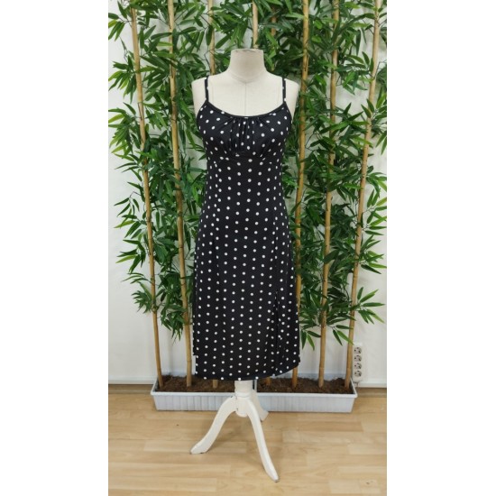 Kadın Ip Askılı Yuvarlak Yaka Puantiyeli Yırtmaçlı Midi Süprem Elbise, 19146