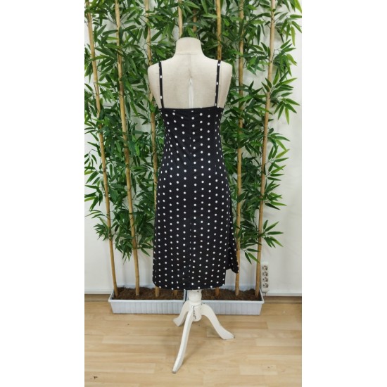 Kadın Ip Askılı Yuvarlak Yaka Puantiyeli Yırtmaçlı Midi Süprem Elbise, 19146