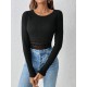 Women' S Long Sleeve Round Neck Ribbed Lace Detail Thick Ribbed Camisole Crop Blouse, 19284 Women' S Long Sleeve Round Neck Ribbed Lace Detail Thick Ribbed Camisole Crop Blouse, 19284