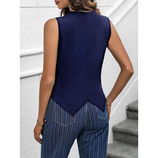 Women' S V-neck Front Buttoned Imported Crepe Vest, 17780 Women' S V-neck Front Buttoned Imported Crepe Vest, 17780