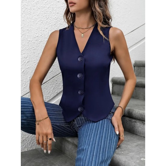 Women' S V-neck Front Buttoned Imported Crepe Vest, 17780 Women' S V-neck Front Buttoned Imported Crepe Vest, 17780