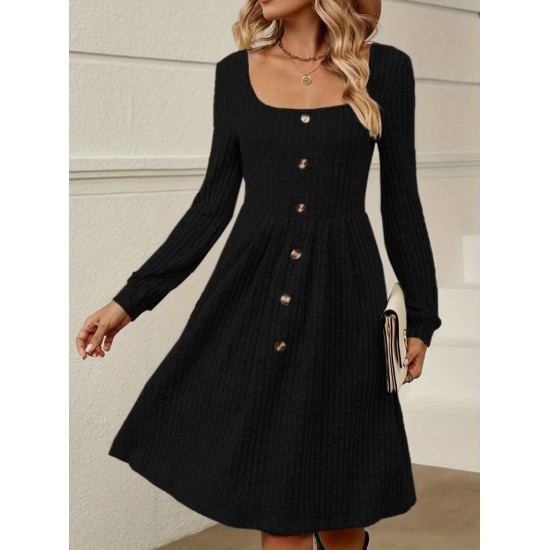 Women' S Long Sleeve Square Neck Front Buttoned Midi Camisole Dress, 19292 Women' S Long Sleeve Square Neck Front Buttoned Midi Camisole Dress, 19292