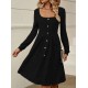 Women' S Long Sleeve Square Neck Front Buttoned Midi Camisole Dress, 19292 Women' S Long Sleeve Square Neck Front Buttoned Midi Camisole Dress, 19292