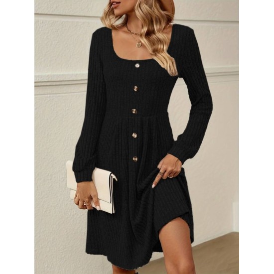 Women' S Long Sleeve Square Neck Front Buttoned Midi Camisole Dress, 19292 Women' S Long Sleeve Square Neck Front Buttoned Midi Camisole Dress, 19292