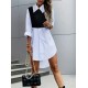 Women' S Long Sleeve Shirt Collar Bicolor Knitted Dress, 19320 Women' S Long Sleeve Shirt Collar Bicolor Knitted Dress, 19320