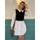 Women' S Long Sleeve Shirt Collar Bicolor Knitted Dress, 19320 Women' S Long Sleeve Shirt Collar Bicolor Knitted Dress, 19320