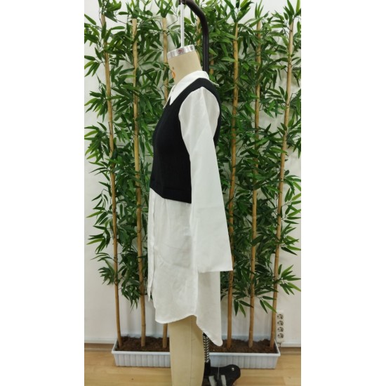 Women' S Long Sleeve Shirt Collar Bicolor Knitted Dress, 19320 Women' S Long Sleeve Shirt Collar Bicolor Knitted Dress, 19320