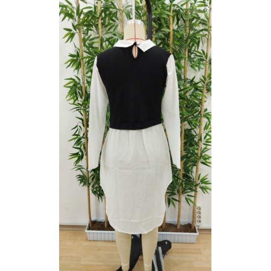 Women' S Long Sleeve Shirt Collar Bicolor Knitted Dress, 19320 Women' S Long Sleeve Shirt Collar Bicolor Knitted Dress, 19320
