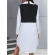 Women' S Long Sleeve Shirt Collar Bicolor Knitted Dress, 19320 Women' S Long Sleeve Shirt Collar Bicolor Knitted Dress, 19320