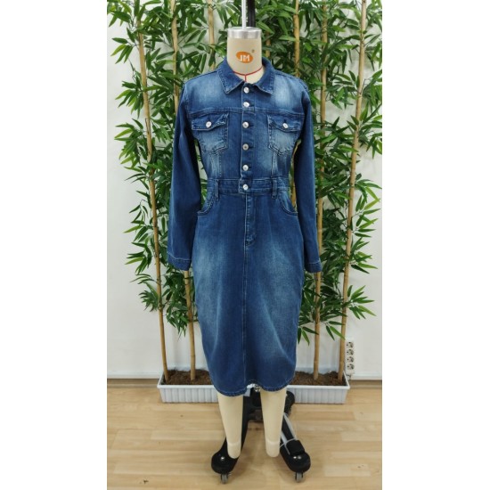 Women' S Long Sleeve Collar Button Front Pocket Denim Midi Dress , 19298 Women' S Long Sleeve Collar Button Front Pocket Denim Midi Dress , 19298