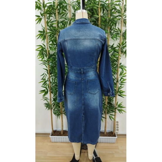 Women' S Long Sleeve Collar Button Front Pocket Denim Midi Dress , 19298 Women' S Long Sleeve Collar Button Front Pocket Denim Midi Dress , 19298