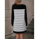 Kadın Bisiklet Yaka Uzun Kol çizgili Iki Iplik Kumaş Mini Boy Elbise, 19430 Kadın Bisiklet Yaka Uzun Kol çizgili Iki Iplik Kumaş Mini Boy Elbise, 19430
